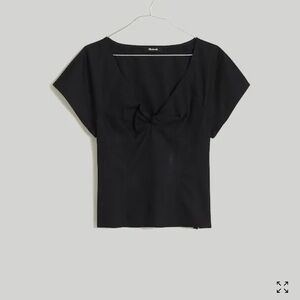Madewell black Short Sleeve Twist-Front Seamed Top‎ in Poplin Size 6 NP028 NWT